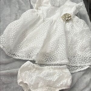 Mayoral White Textured Dress and Bloomers Set with Flower Accent
